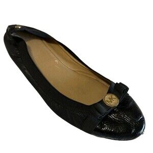 Michael Kors Womens Black Patent Leather Bow Round Toe Slip-On Ballet Flats 9M